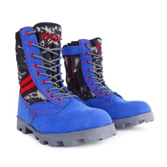 Double Red Camo Military Style Boots, Red/Grey/Blue, Size US 8.5 Men's - Picture 1 of 7